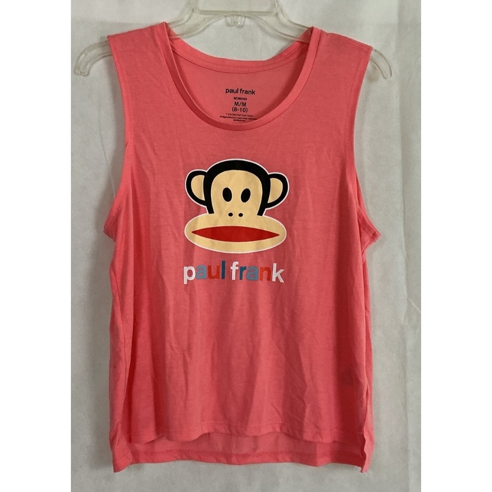 Paul Frank Tank Top Womens Medium Coral Orange Sock Monkey Y2K Julius Sleeveless